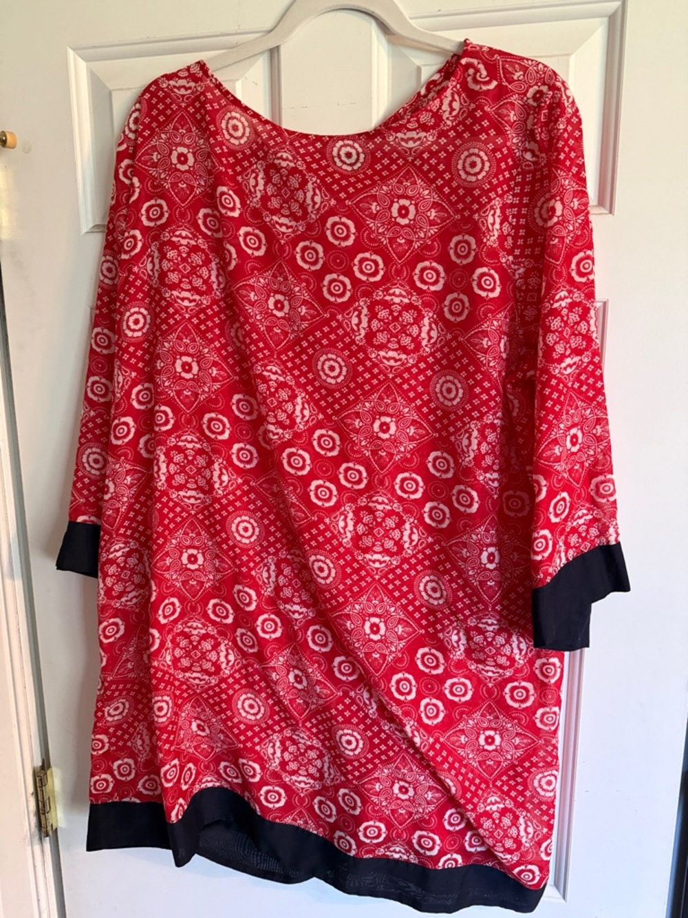 Red Bandana Print Tunic with Black Trim